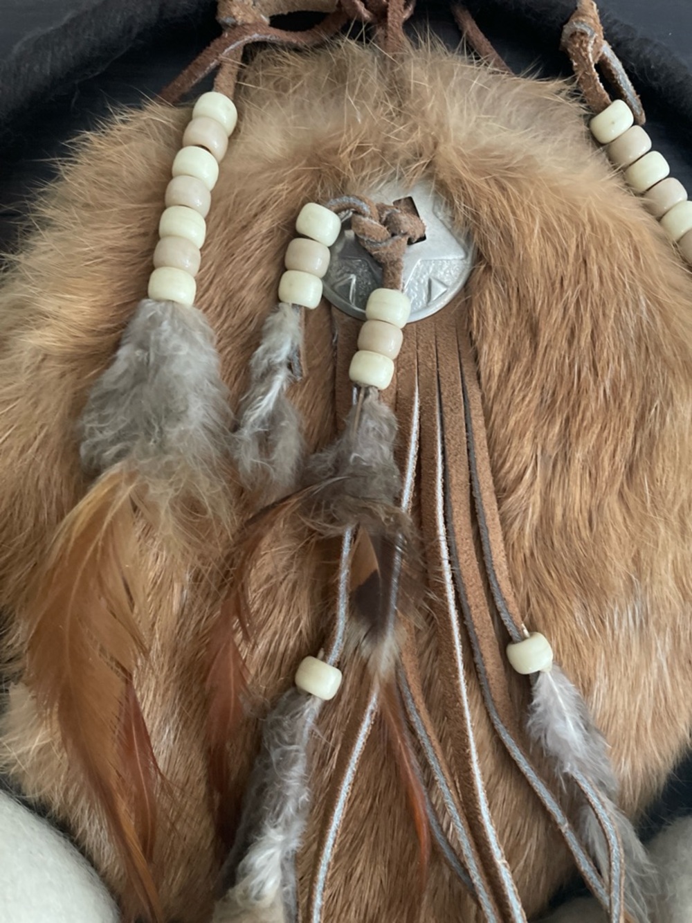 NWT Vintage Handmade Mandella Dream Catcher Wall Hanging - Wool Rabbit Fur 27”